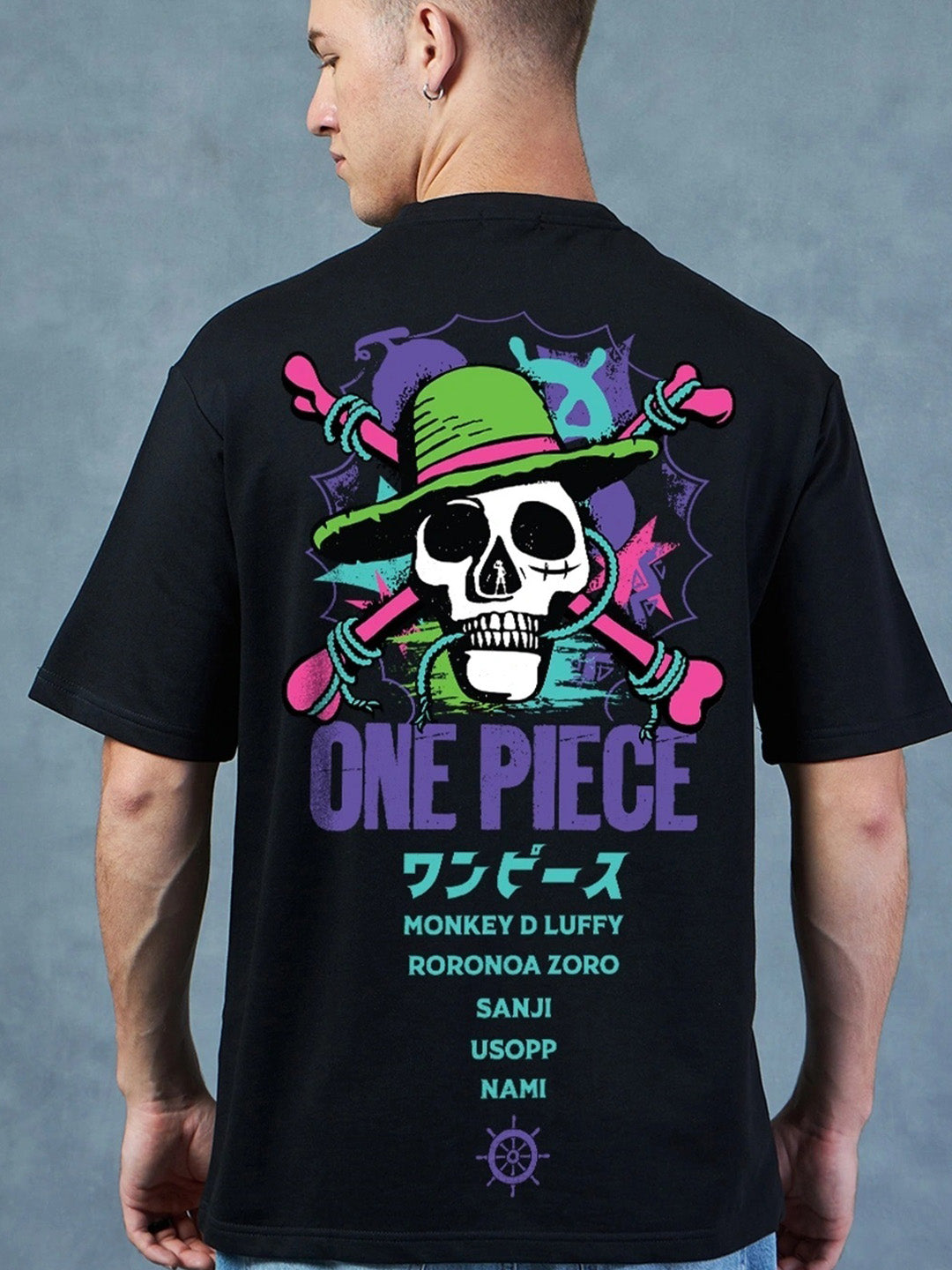 Pirate Crew - One Piece Printed Pure Cotton Oversized Black T-shirt