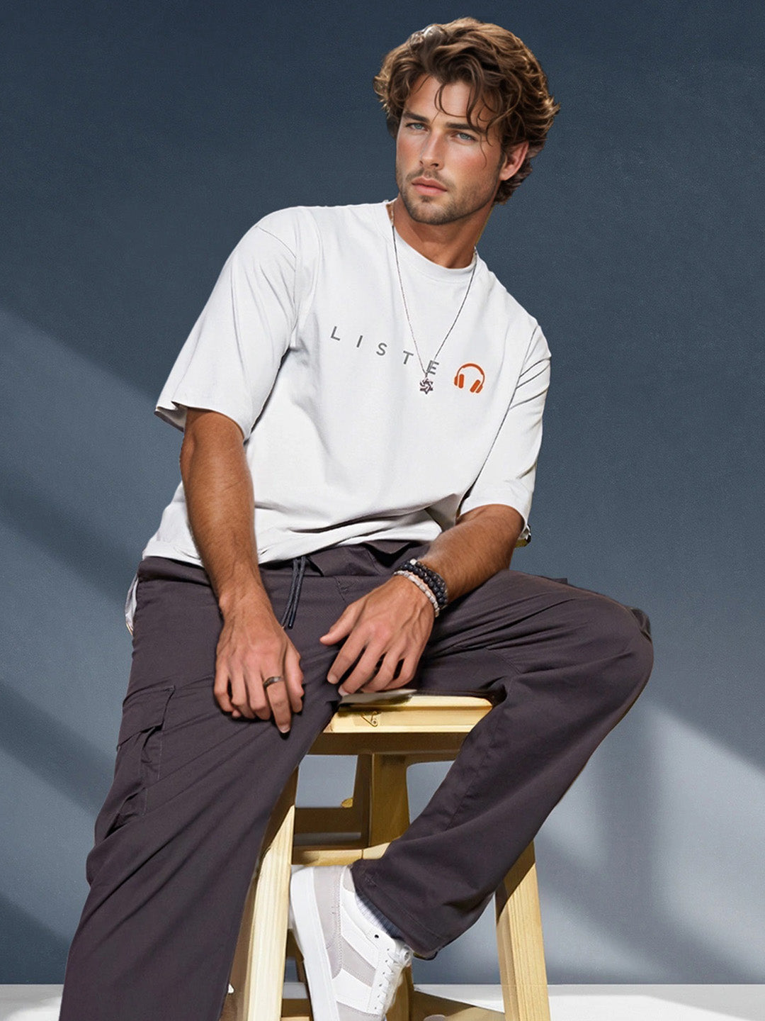 Keep Listening Printed Pure Cotton Oversized White T-shirt