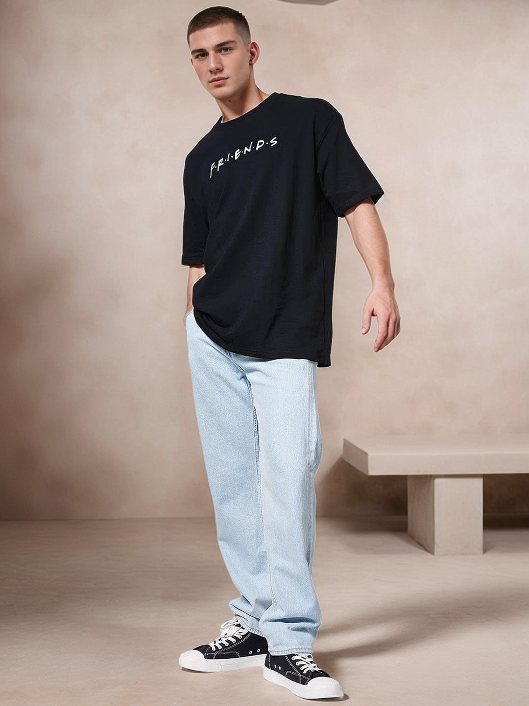 F.R.I.E.N.D.S. Doodle Graphic Printed Pure Cotton Oversized Black T-shirt