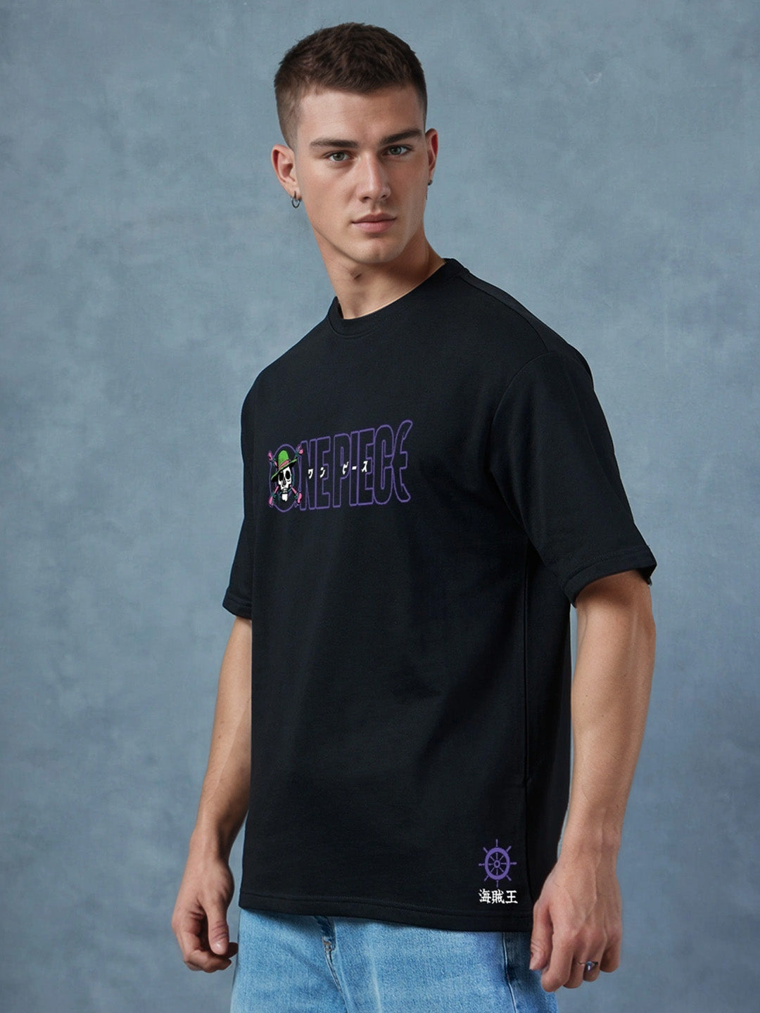 Pirate Crew - One Piece Printed Pure Cotton Oversized Black T-shirt