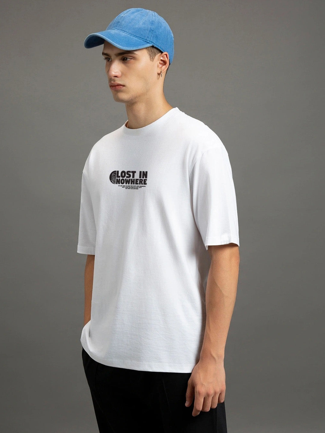Lost In Nowhere Printed Pure Cotton Oversized White T-shirt