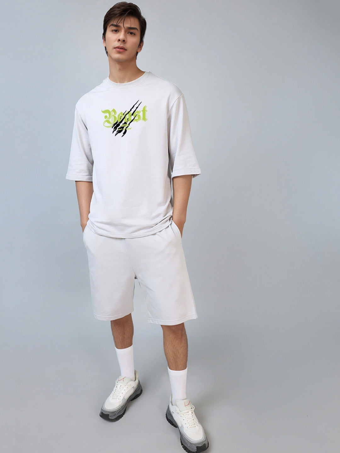 Vapour Beast Printed Pure Cotton Oversized White T-shirt