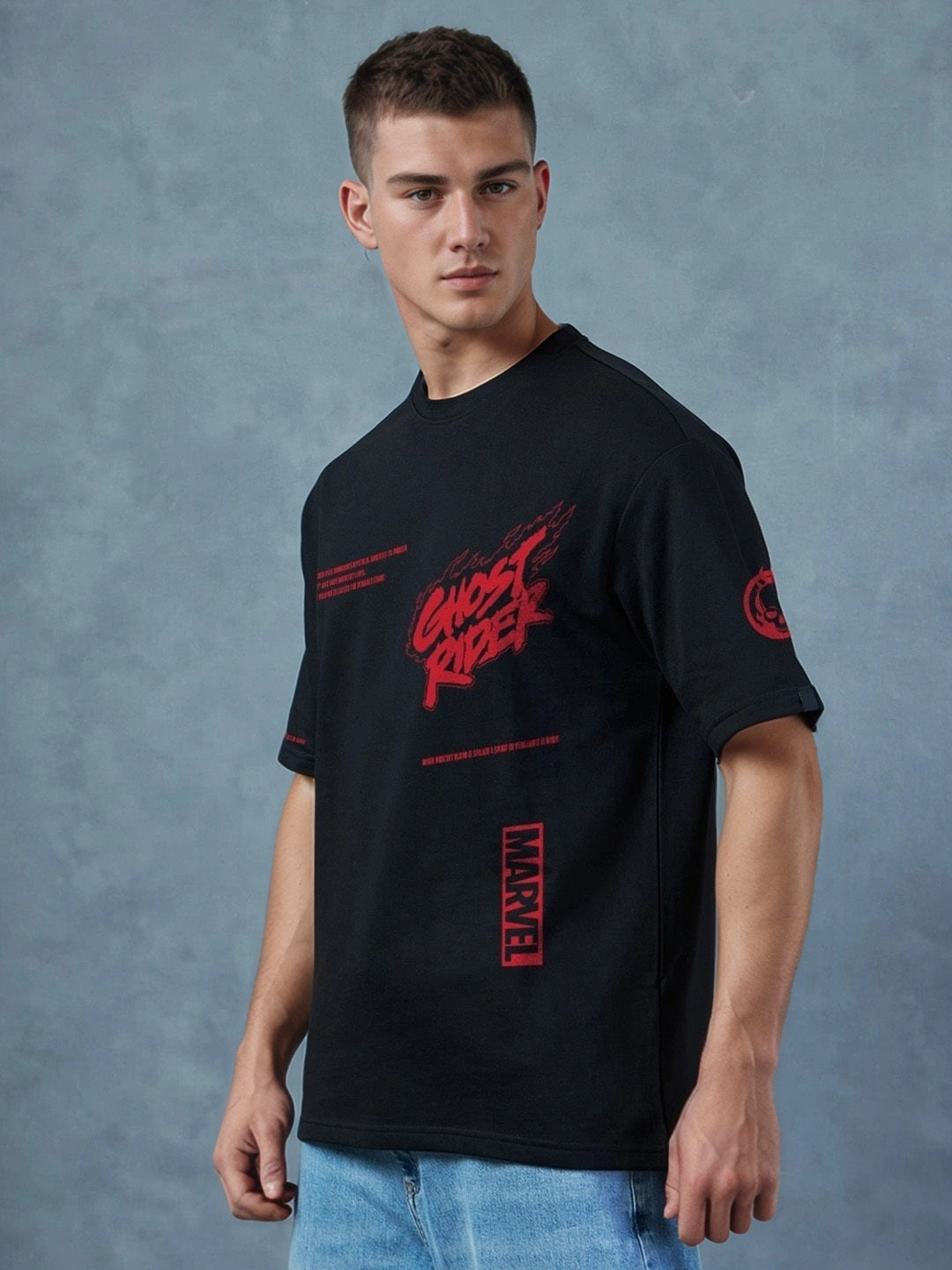 Ghost Rider Printed Pure Cotton Oversized Black T-shirt