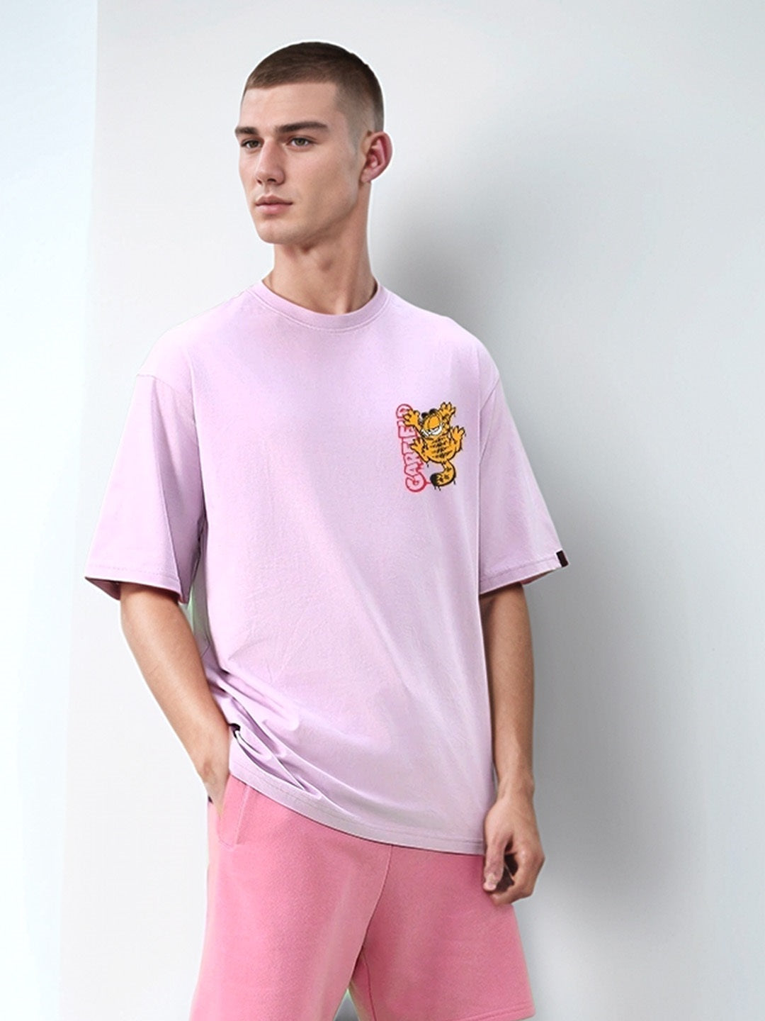 GARFIELD - Hug It Out Printed Pure Cotton Oversized Purple T-shirt
