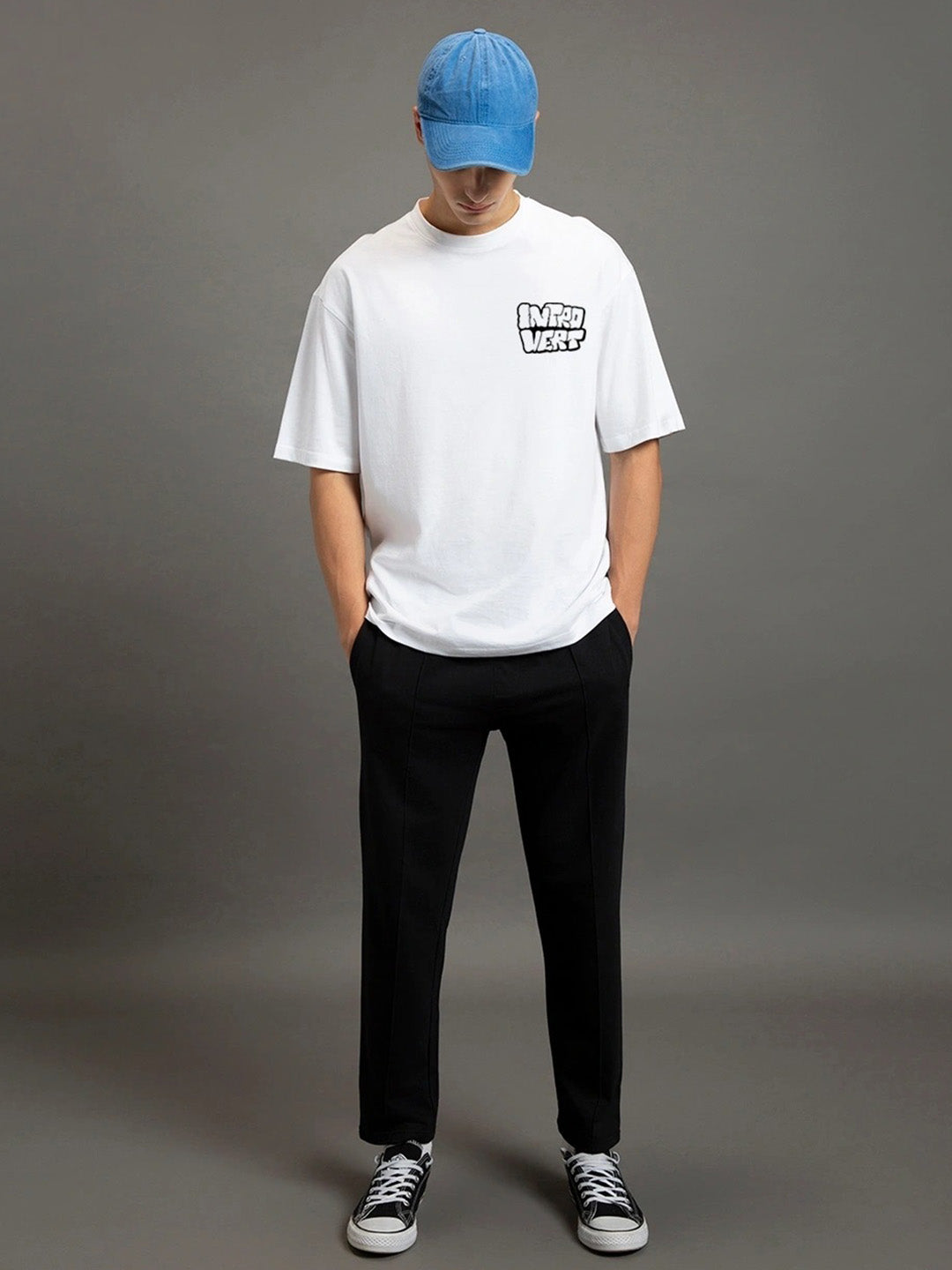 Introvert Printed Pure Cotton Oversized White T-shirt