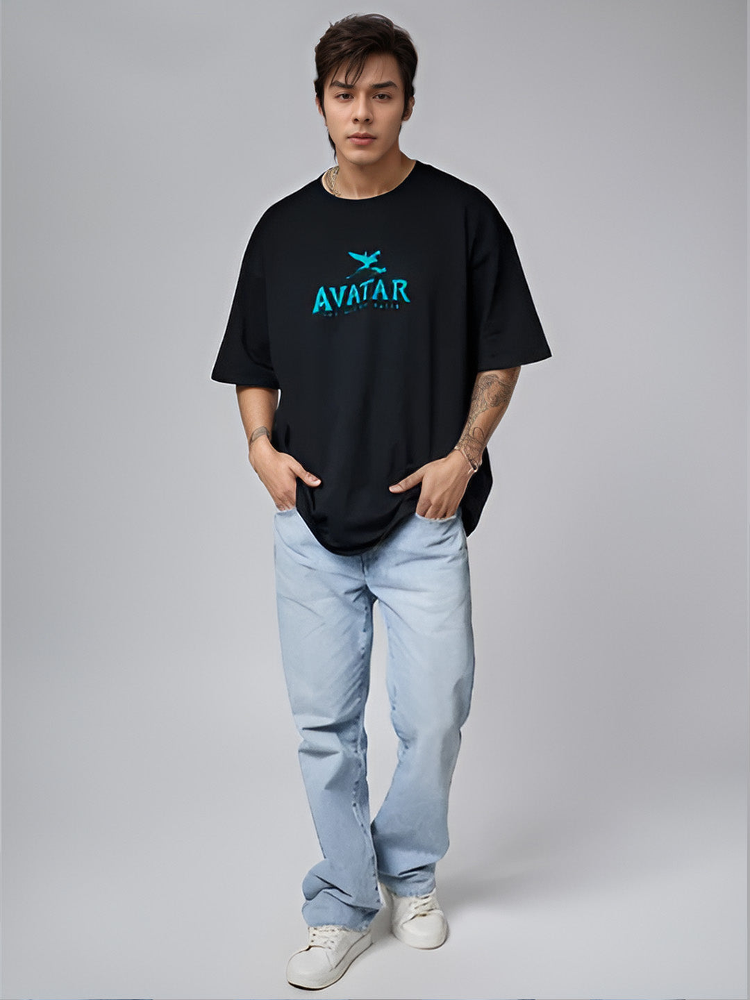 Avatar - The Way of Water Graphic Printed Pure Cotton Oversized Black T-shirt