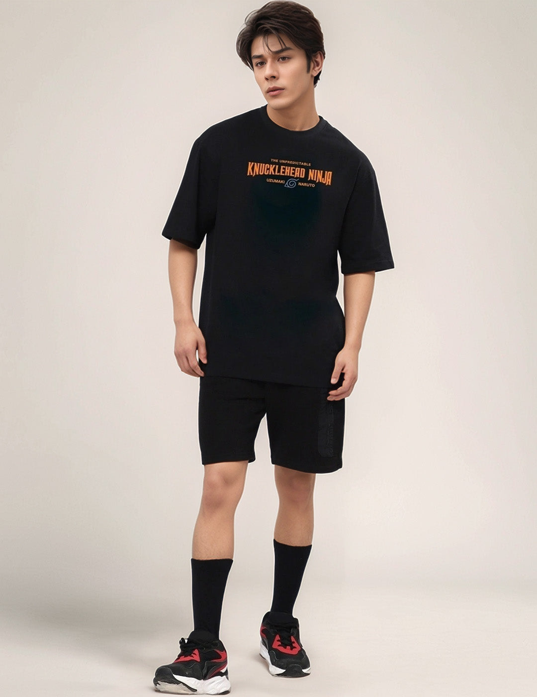 Kyuubi Mode - Nine tail Fox Graphic Printed Pure Cotton Oversized Black T-shirt