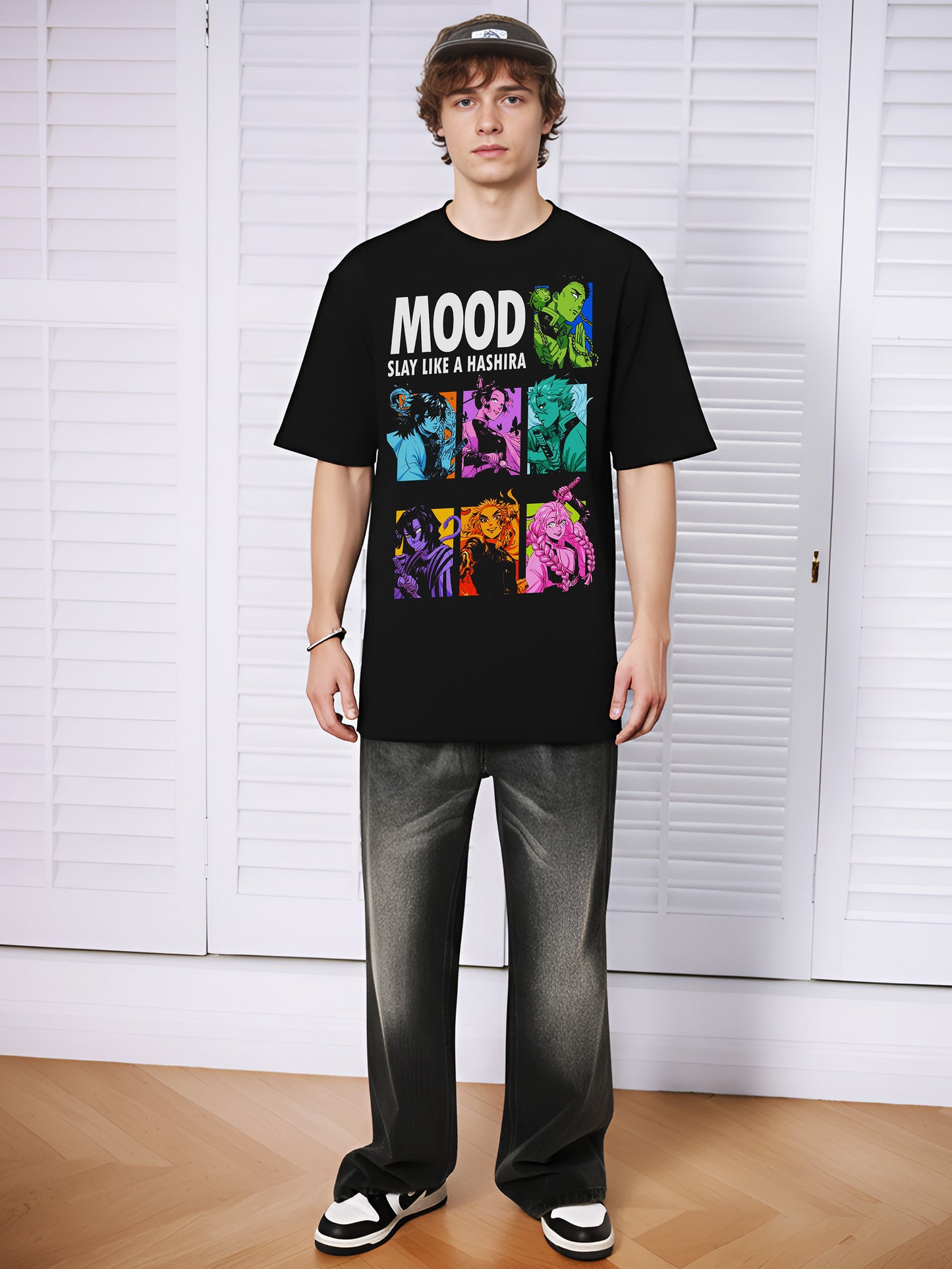 Slay Like a Hashira Demon-Slayer Mood Printed Pure Cotton Oversized Black T-shirt