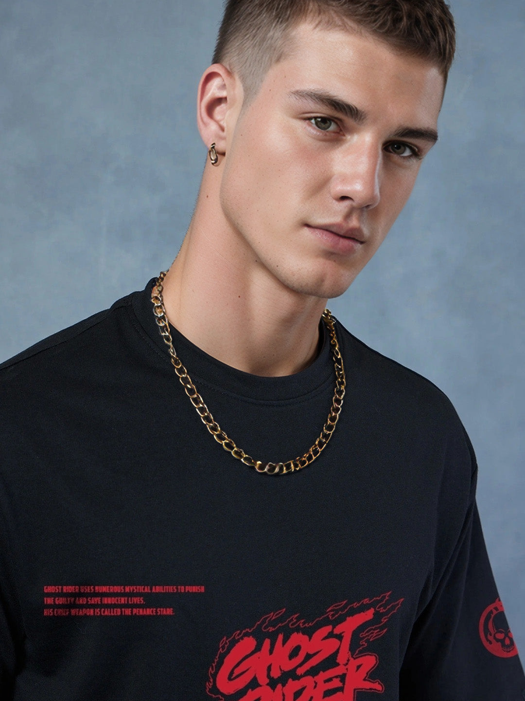 Ghost Rider Printed Pure Cotton Oversized Black T-shirt