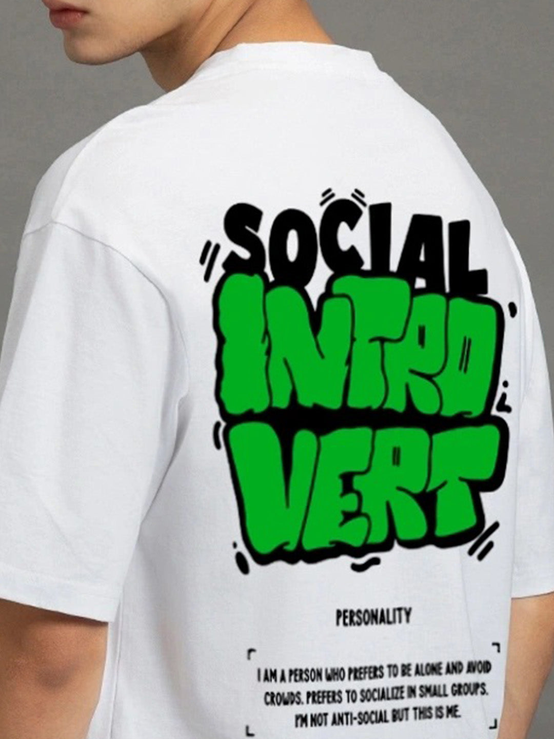 Introvert Printed Pure Cotton Oversized White T-shirt
