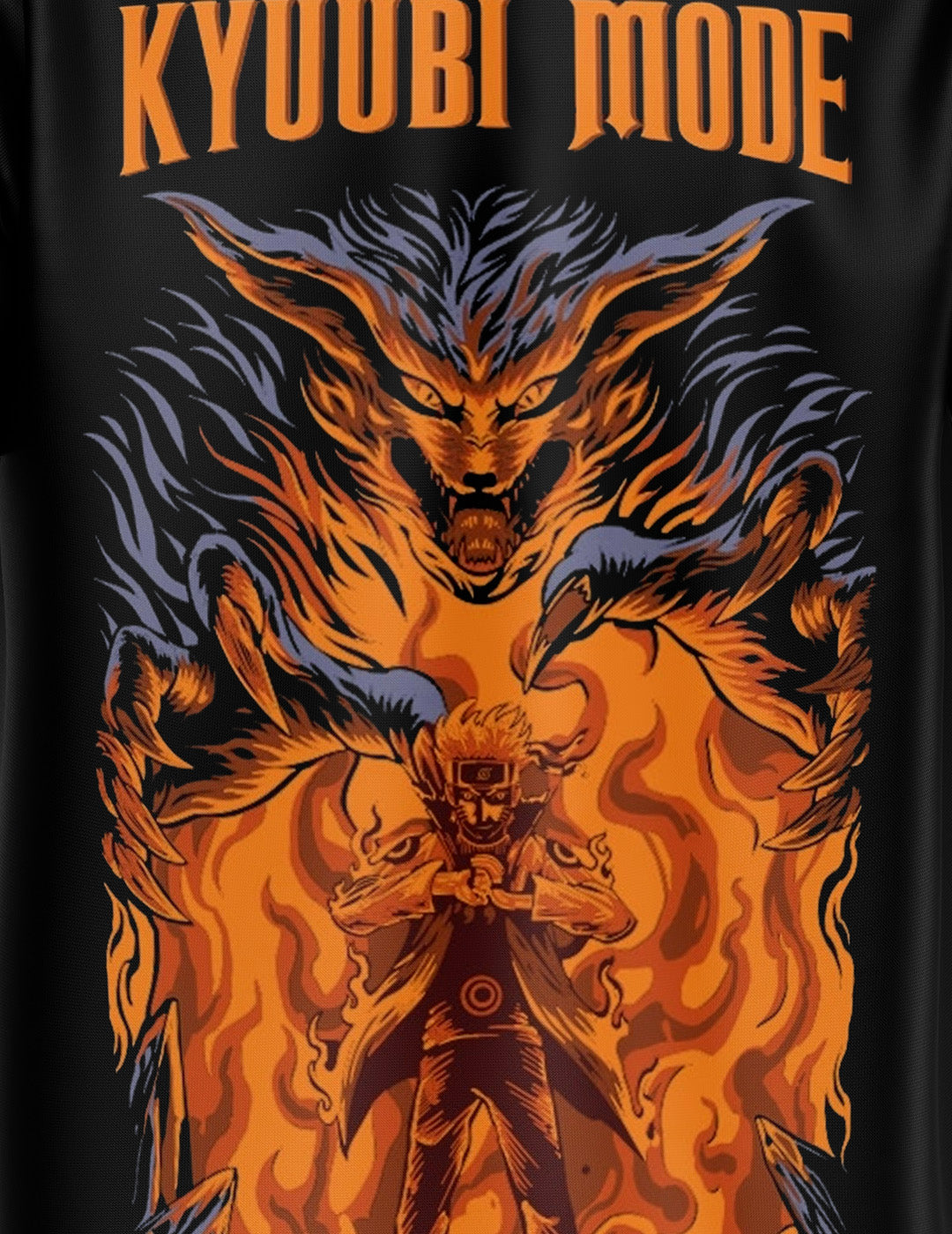 Kyuubi Mode - Nine tail Fox Graphic Printed Pure Cotton Oversized Black T-shirt