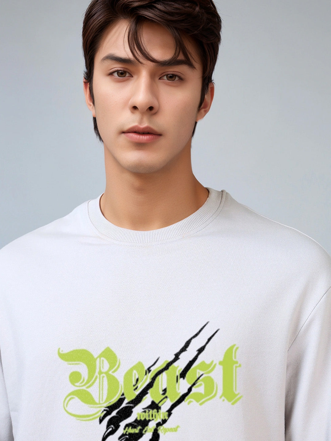 Vapour Beast Printed Pure Cotton Oversized White T-shirt