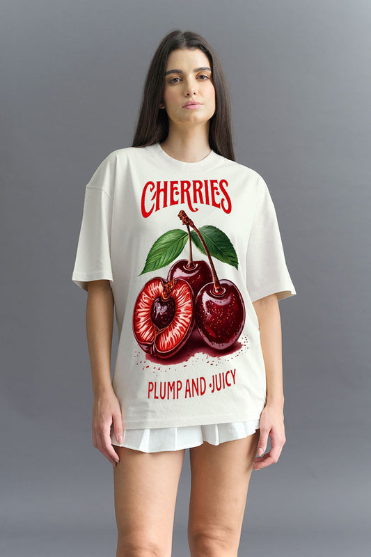 Plumpy Cherry Printed Pure Cotton Oversized T-shirt