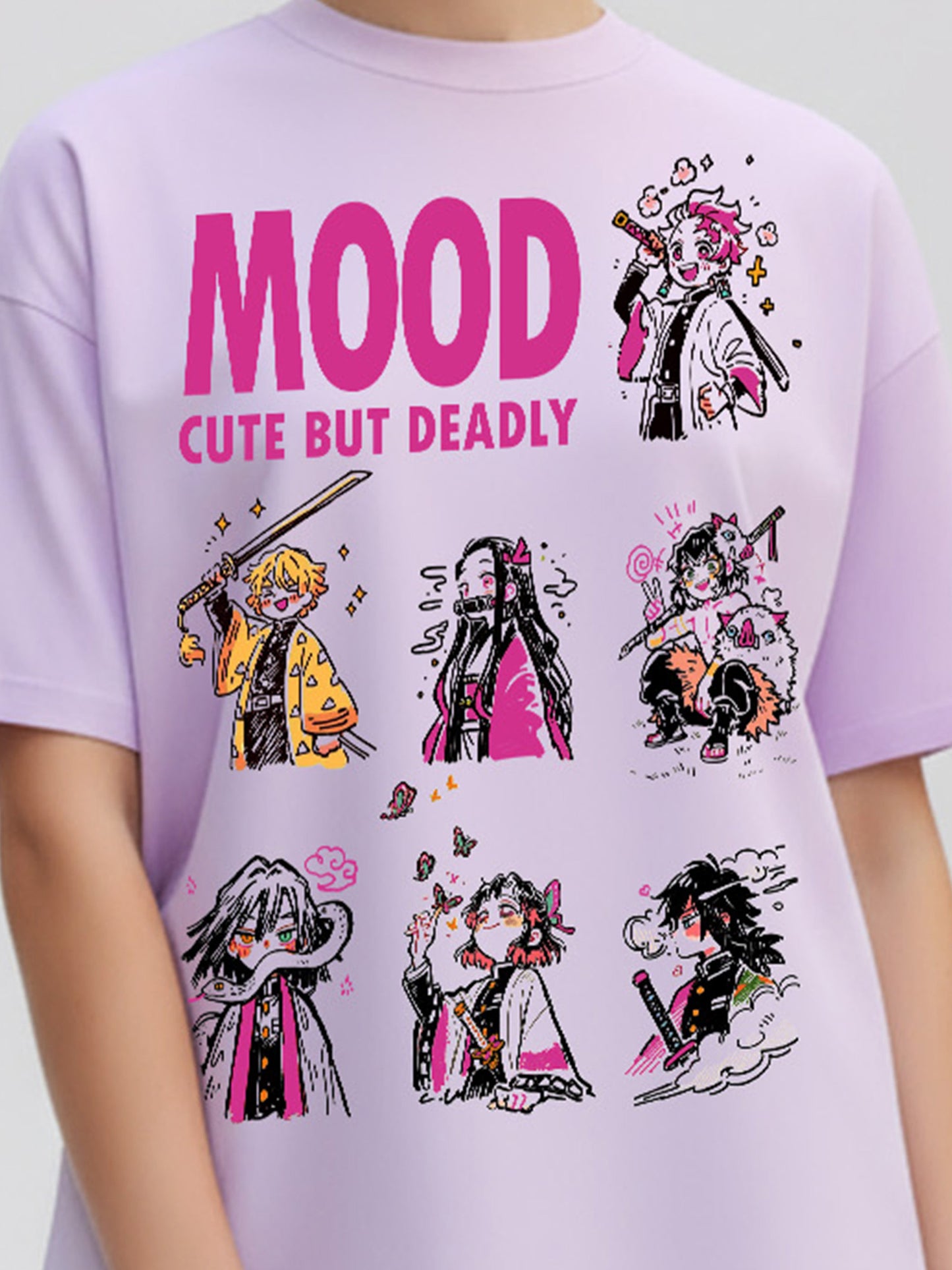 Cute but Deadly Demon-Slayer Mood Printed Pure Cotton Oversized T-shirt