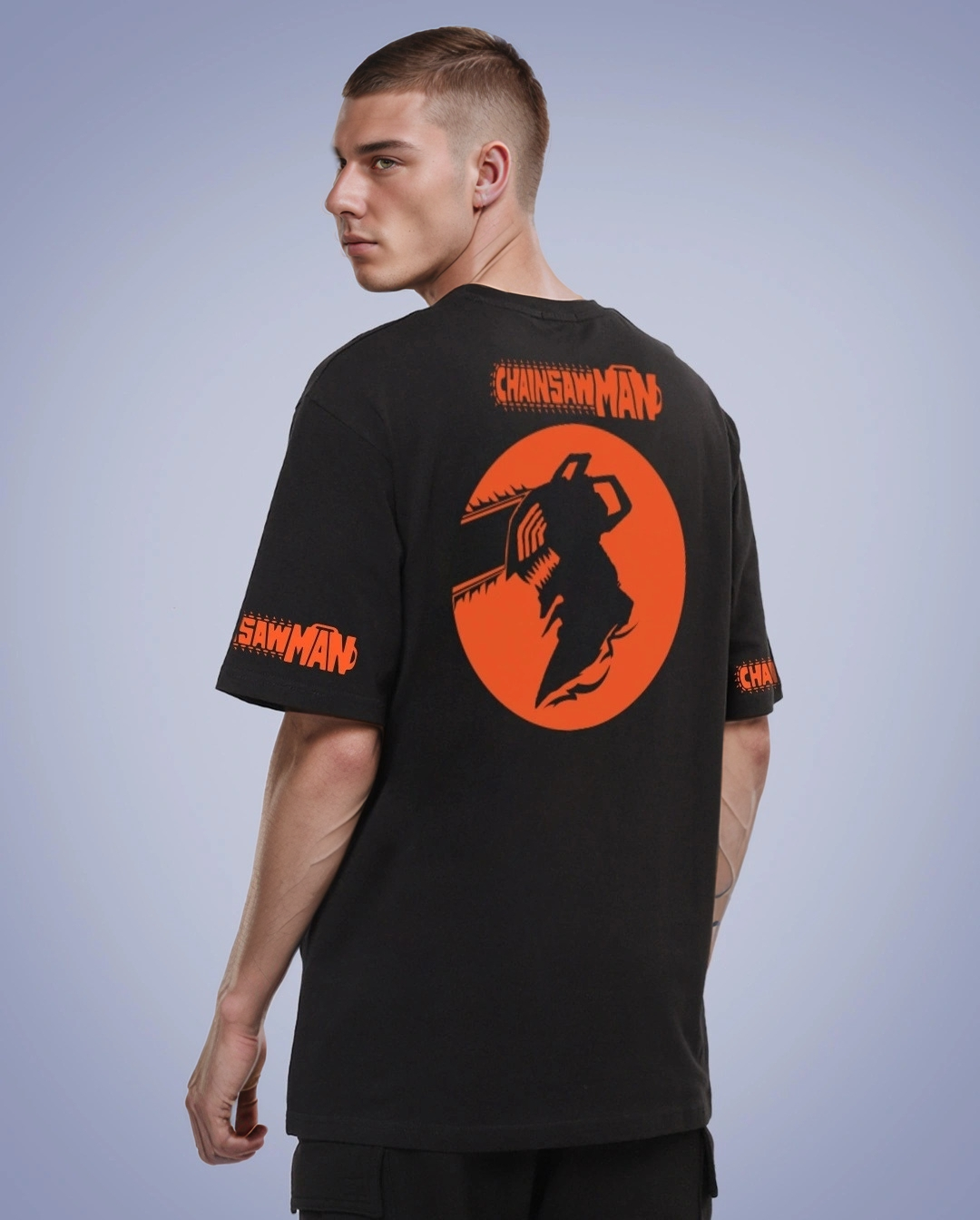 Chainsaw-man Anime Printed Pure Cotton Oversized Black T-shirt