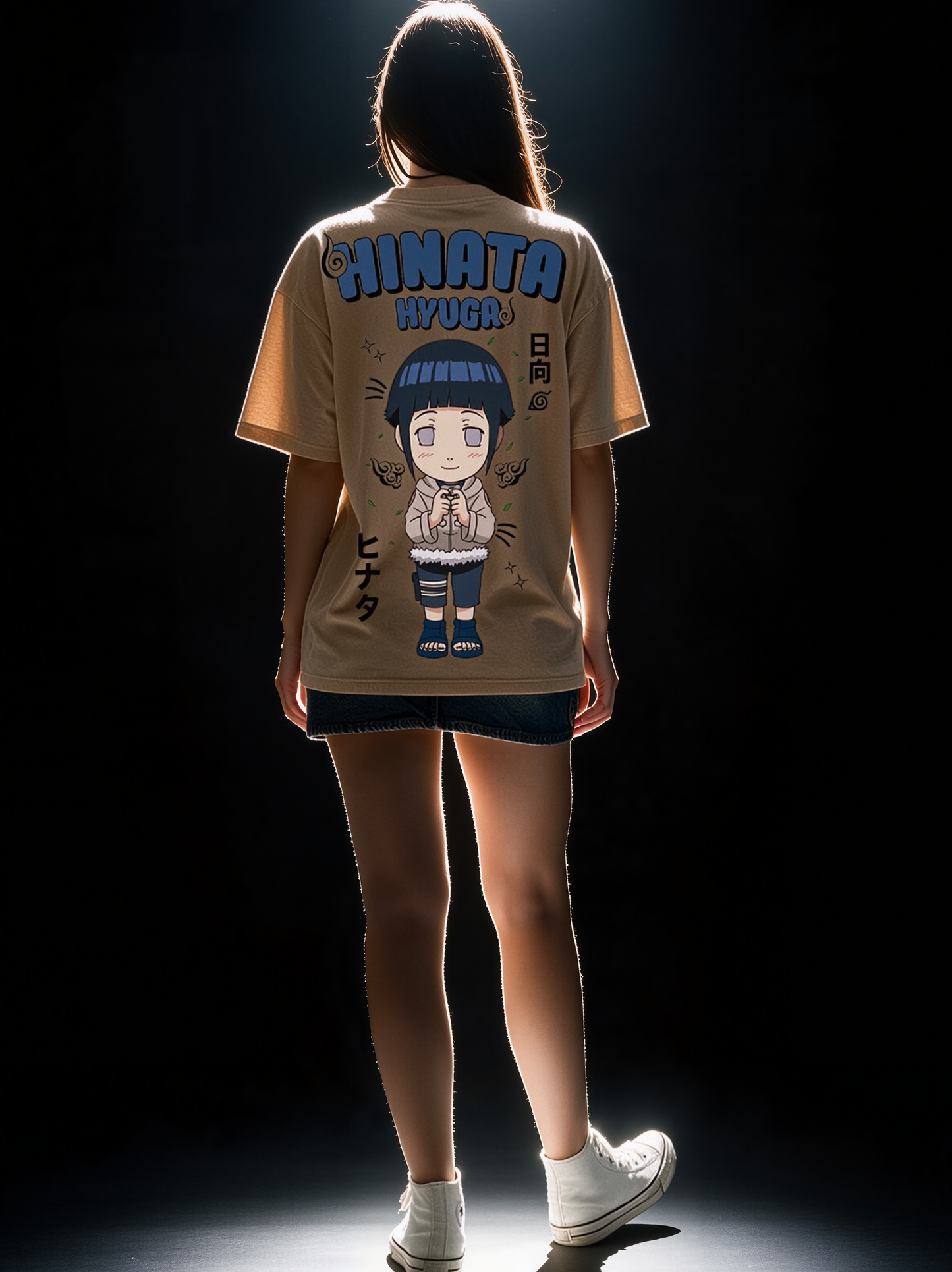 Hinata Hyuga - Ninja Printed Pure Cotton Oversized Beige T-shirt