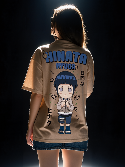 Hinata Hyuga - Ninja Printed Pure Cotton Oversized Beige T-shirt