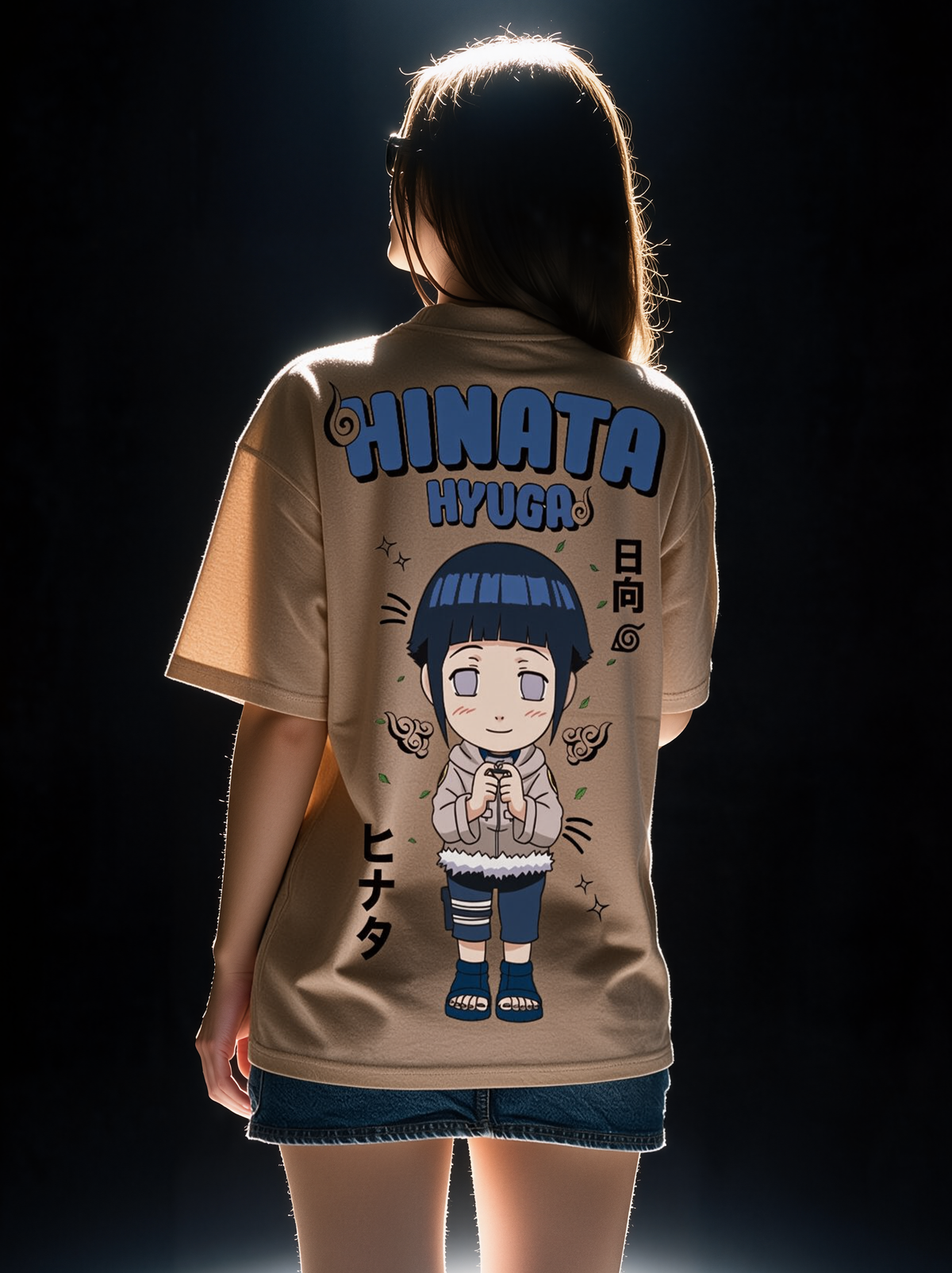 Hinata Hyuga - Ninja Printed Pure Cotton Oversized Beige T-shirt
