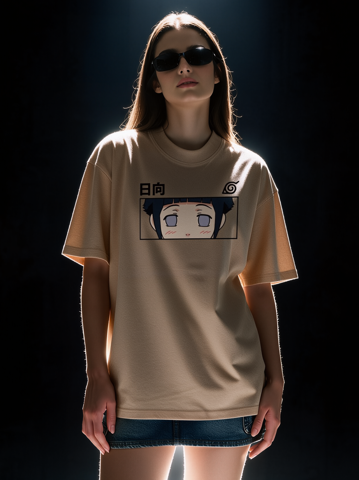 Hinata Hyuga - Ninja Printed Pure Cotton Oversized Beige T-shirt