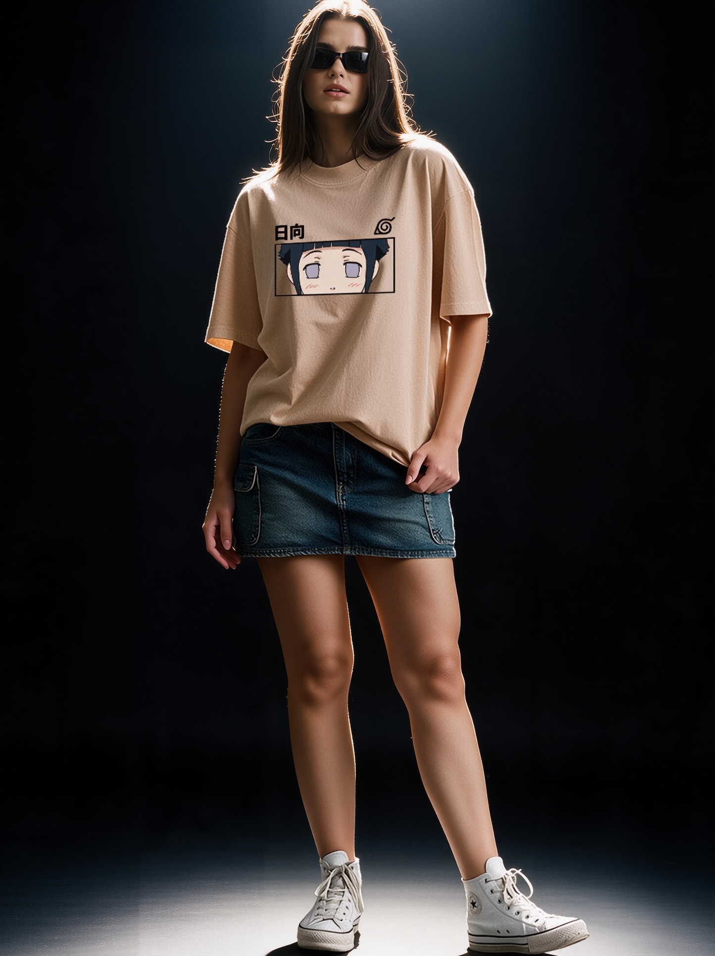 Hinata Hyuga - Ninja Printed Pure Cotton Oversized Beige T-shirt
