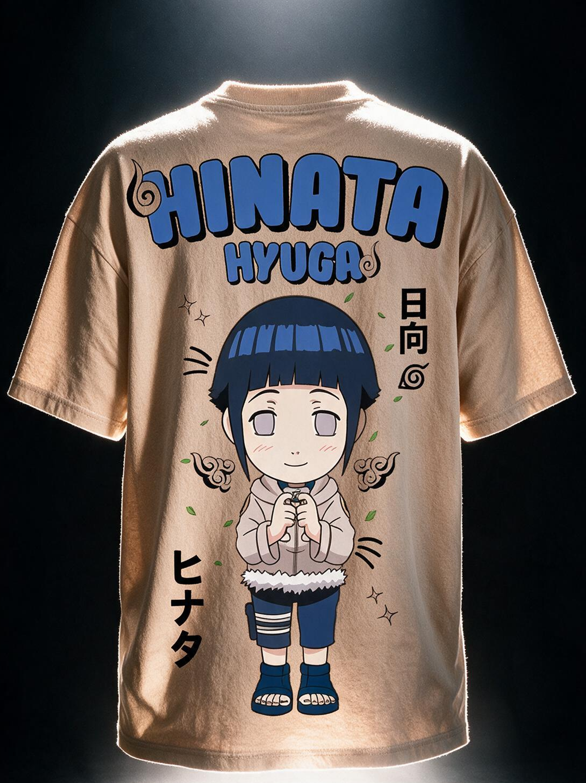 Hinata Hyuga - Ninja Printed Pure Cotton Oversized Beige T-shirt