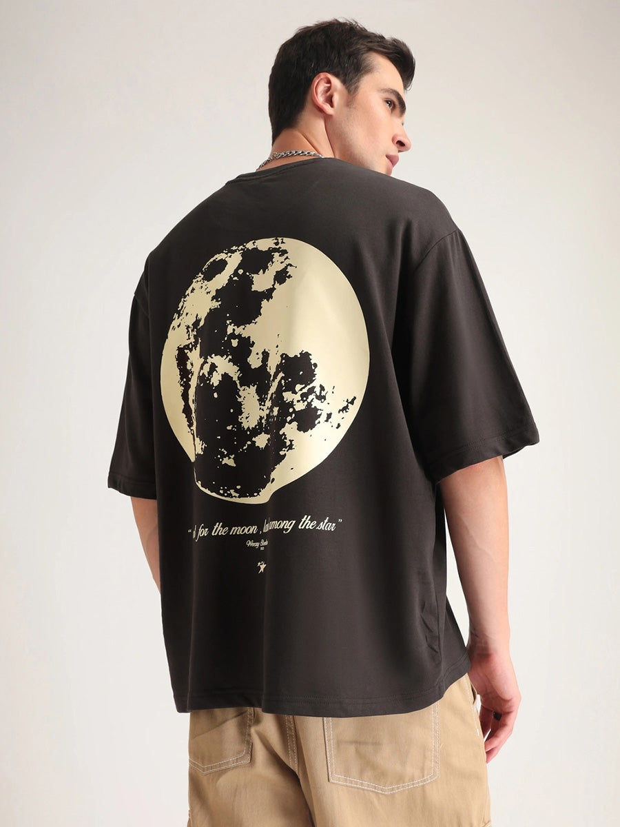 Selenophile Moon Printed Pure Cotton Oversized Brown T-shirt