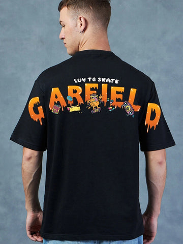 Garfield Skater Printed Pure Cotton Oversized Black T-shirt