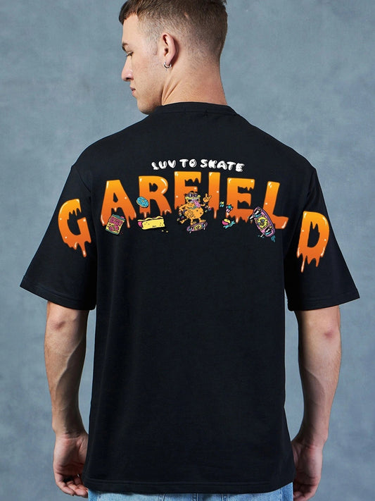 Garfield Skater Printed Pure Cotton Oversized Black T-shirt