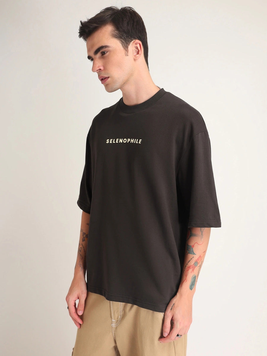 Selenophile Moon Printed Pure Cotton Oversized Brown T-shirt