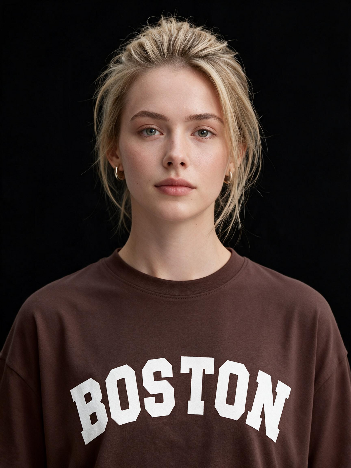 Boston Typography Printed Pure Cotton Oversized Brown T-shirt