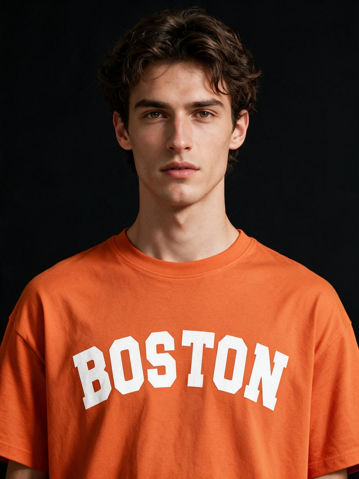 Boston Typography Printed Pure Cotton Oversized Orange T-shirt