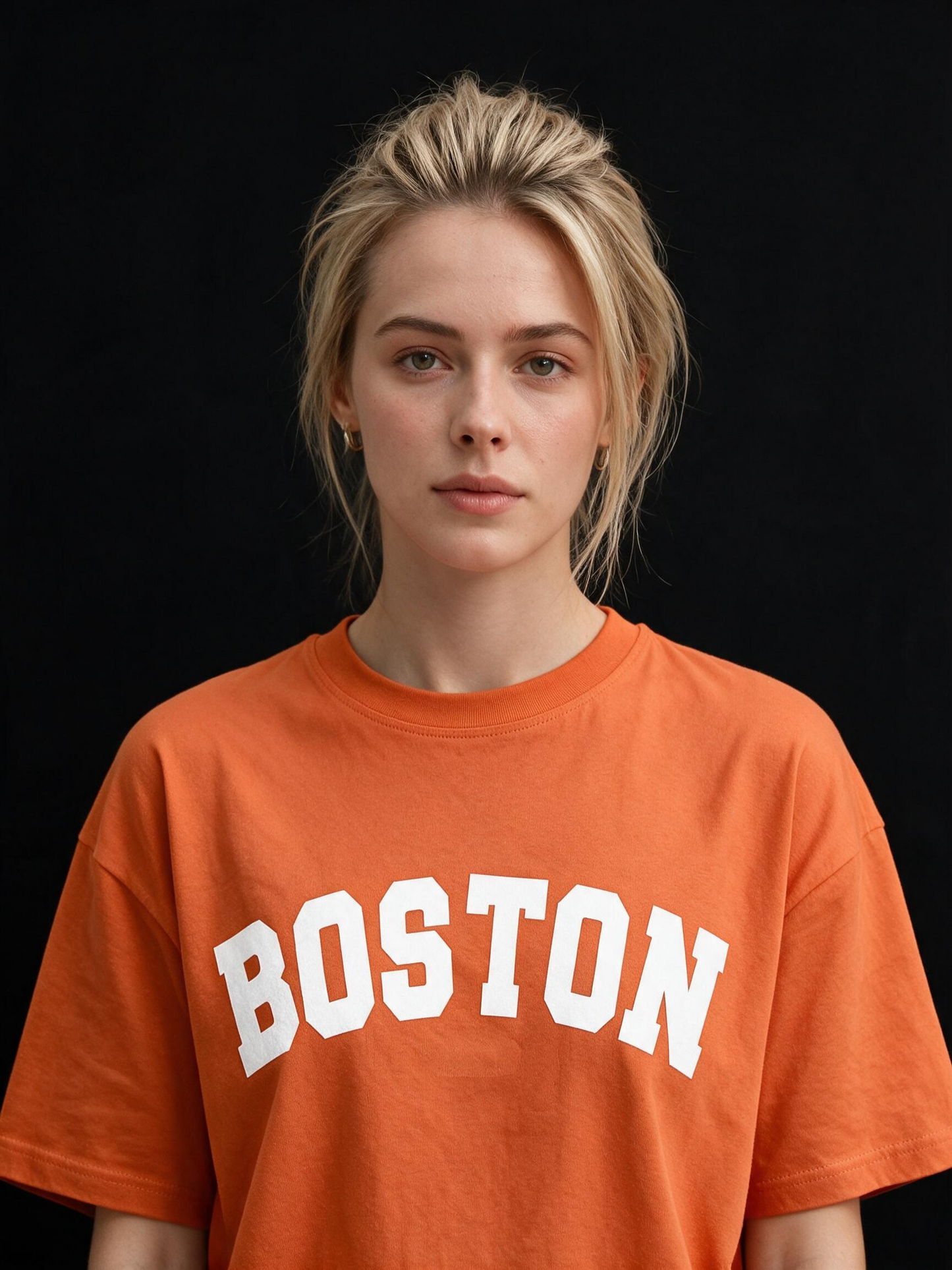 Boston Typography Printed Pure Cotton Oversized Orange T-shirt
