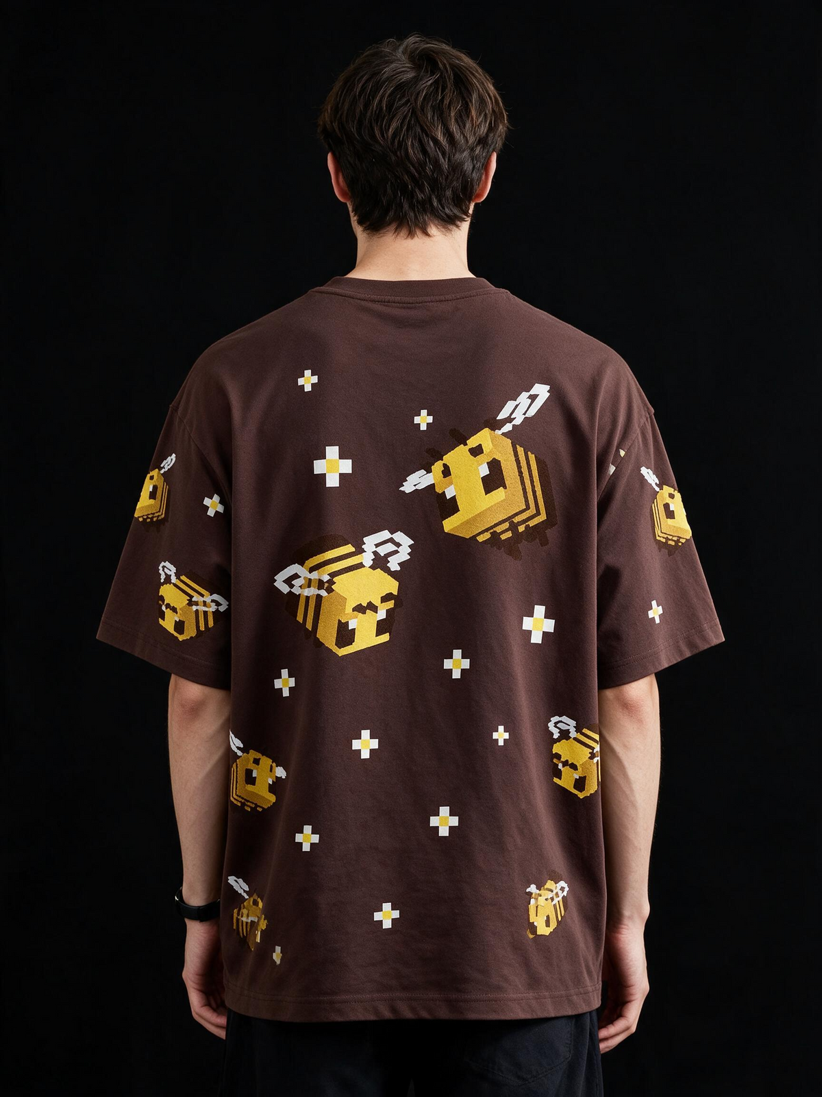 Box Bee All-Over Printed Pure Cotton Oversized Brown T-shirt