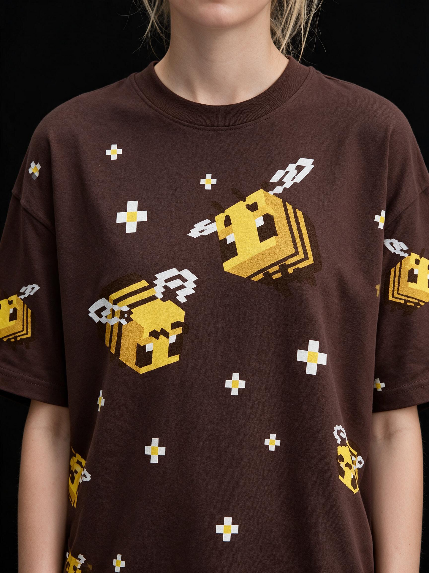 Box Bee All-Over Printed Pure Cotton Oversized Brown T-shirt