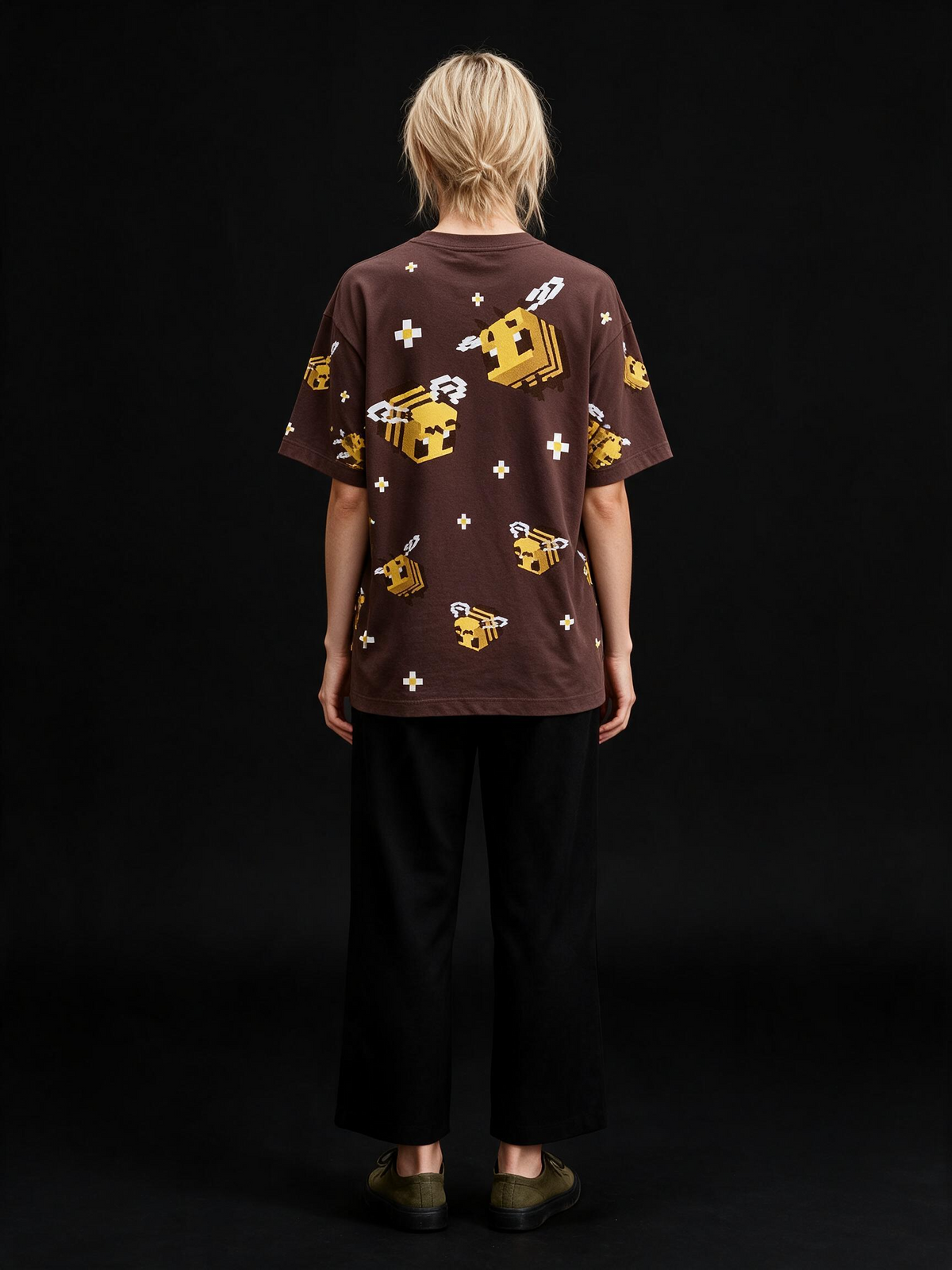 Box Bee All-Over Printed Pure Cotton Oversized Brown T-shirt