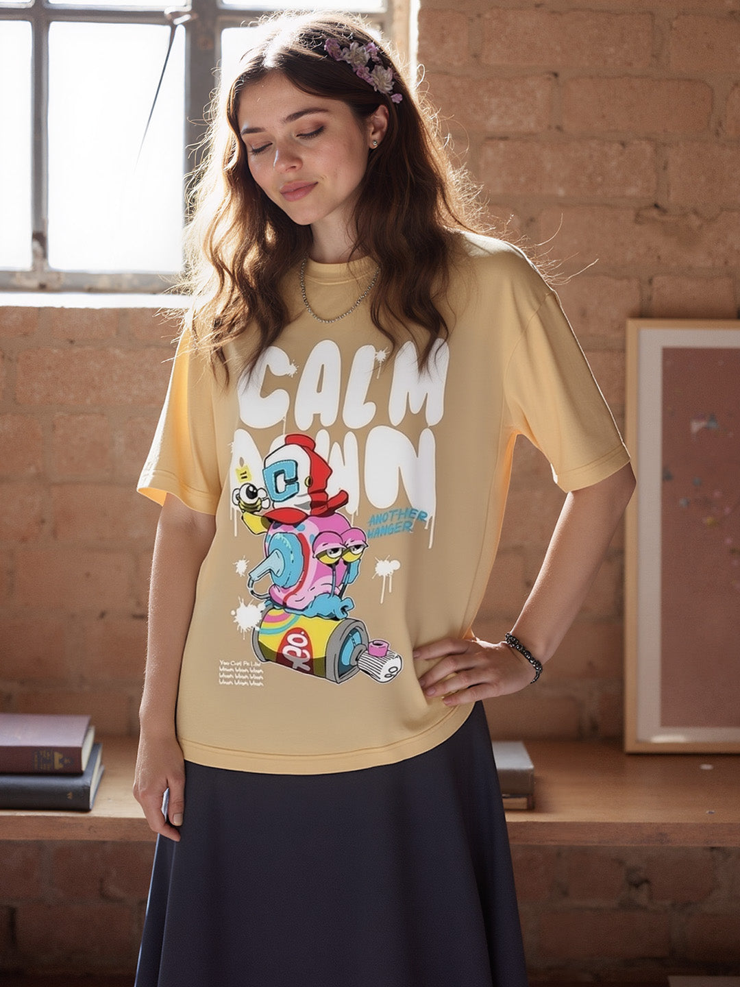 Calm Down Printed Pure Cotton Oversized T-shirt