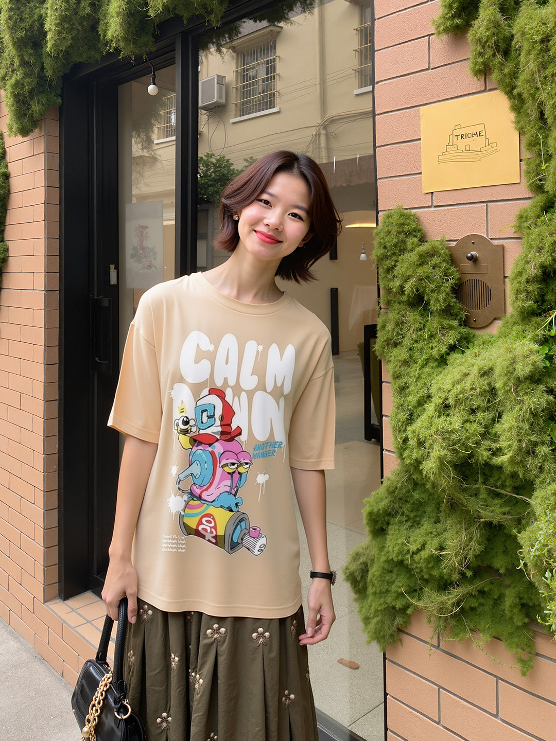 Calm Down Printed Pure Cotton Oversized T-shirt
