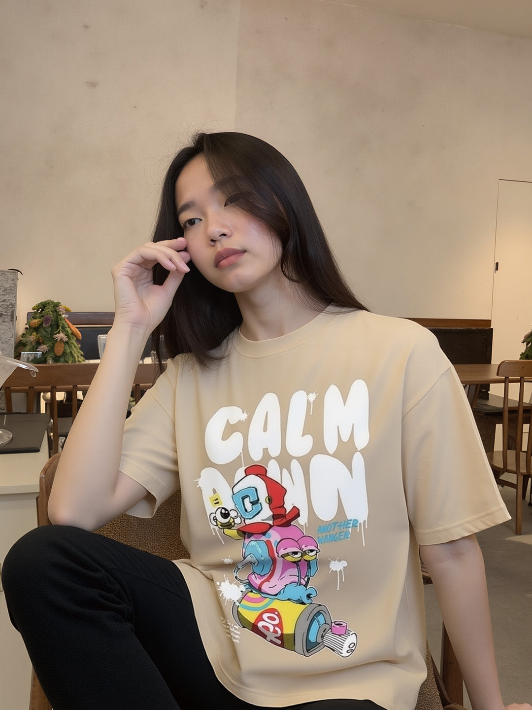 Calm Down Printed Pure Cotton Oversized T-shirt