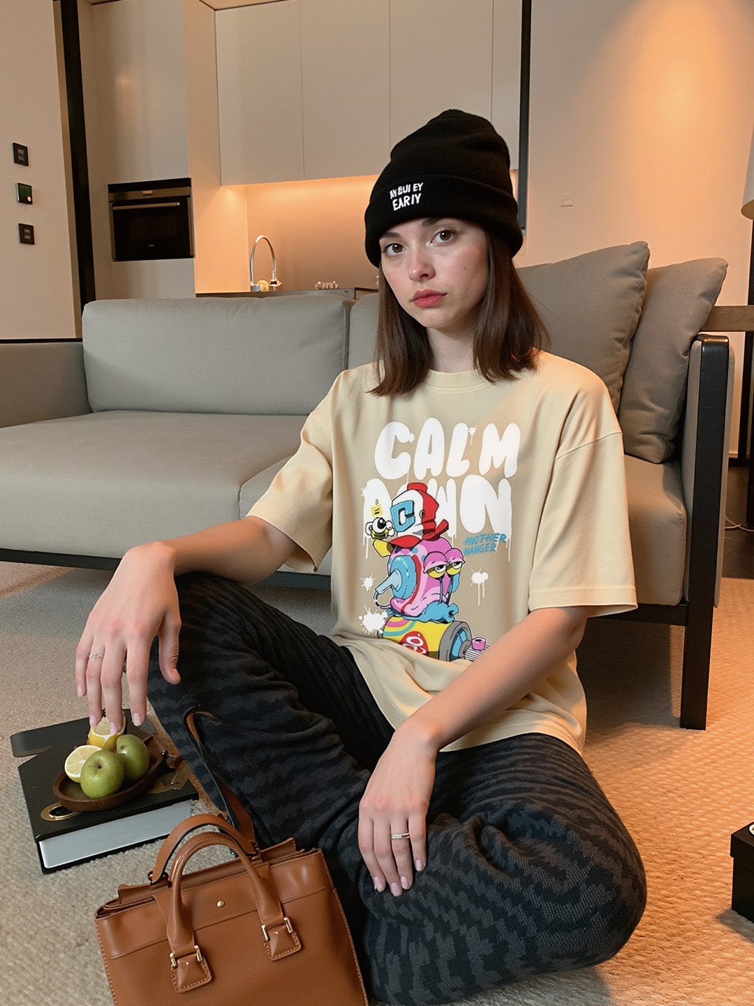 Calm Down Printed Pure Cotton Oversized T-shirt