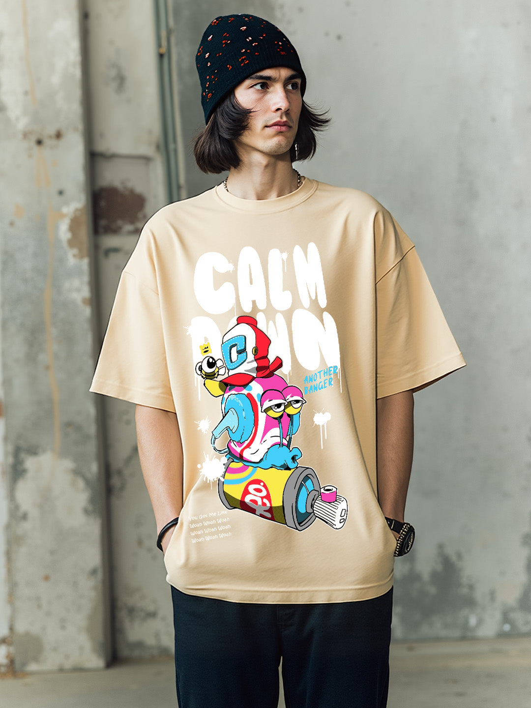 Calm Down Printed Pure Cotton Oversized T-shirt