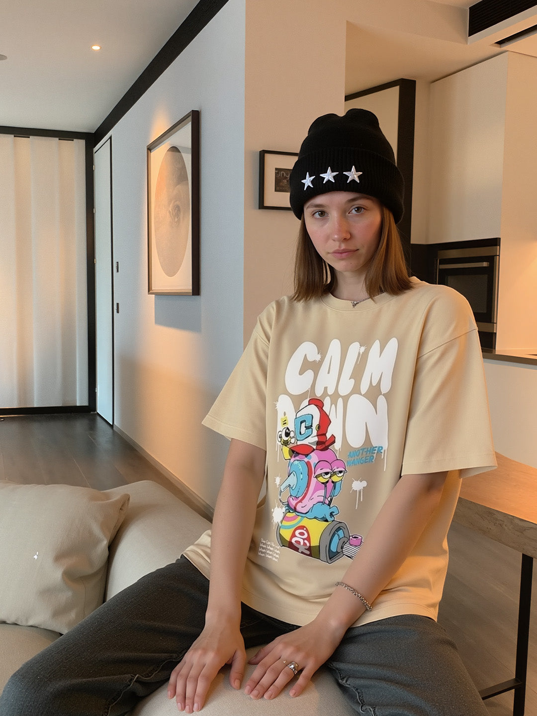Calm Down Printed Pure Cotton Oversized T-shirt
