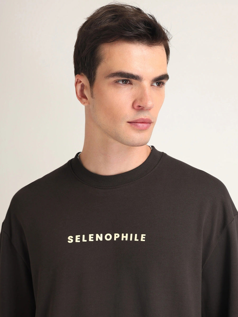 Selenophile Moon Printed Pure Cotton Oversized Brown T-shirt