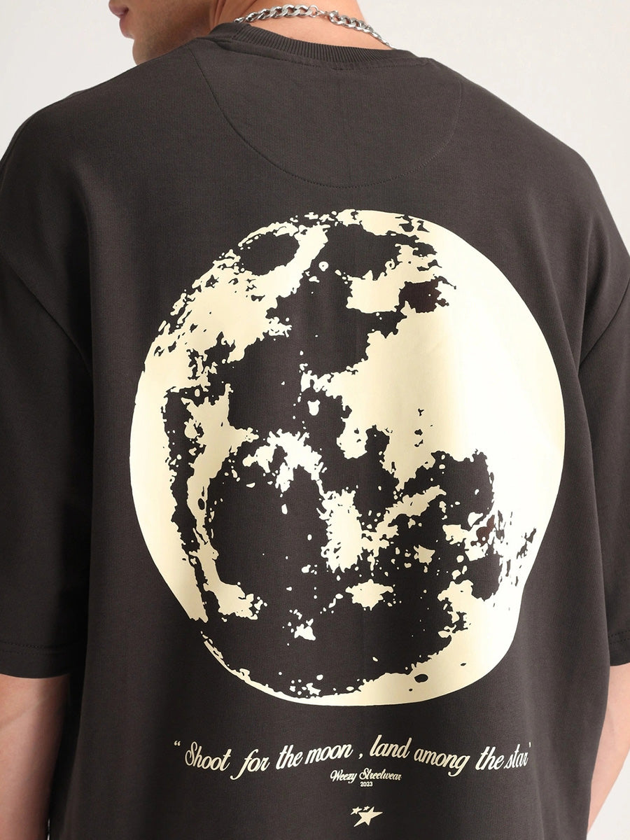 Selenophile Moon Printed Pure Cotton Oversized Brown T-shirt