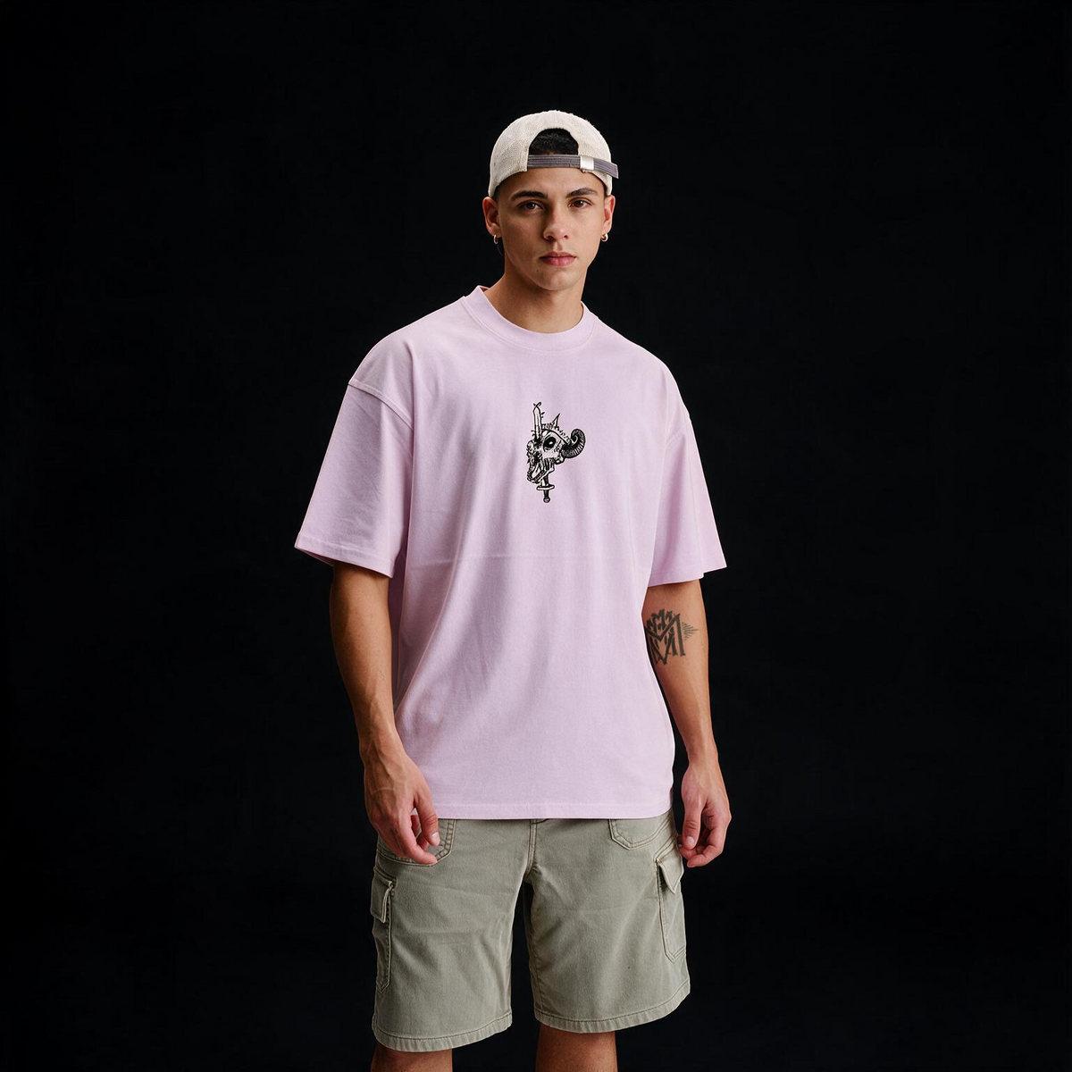 Fall Skeleton Printed Pure Cotton Oversized Lavender T-shirt