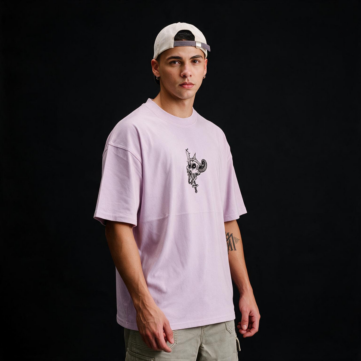 Fall Skeleton Printed Pure Cotton Oversized Lavender T-shirt
