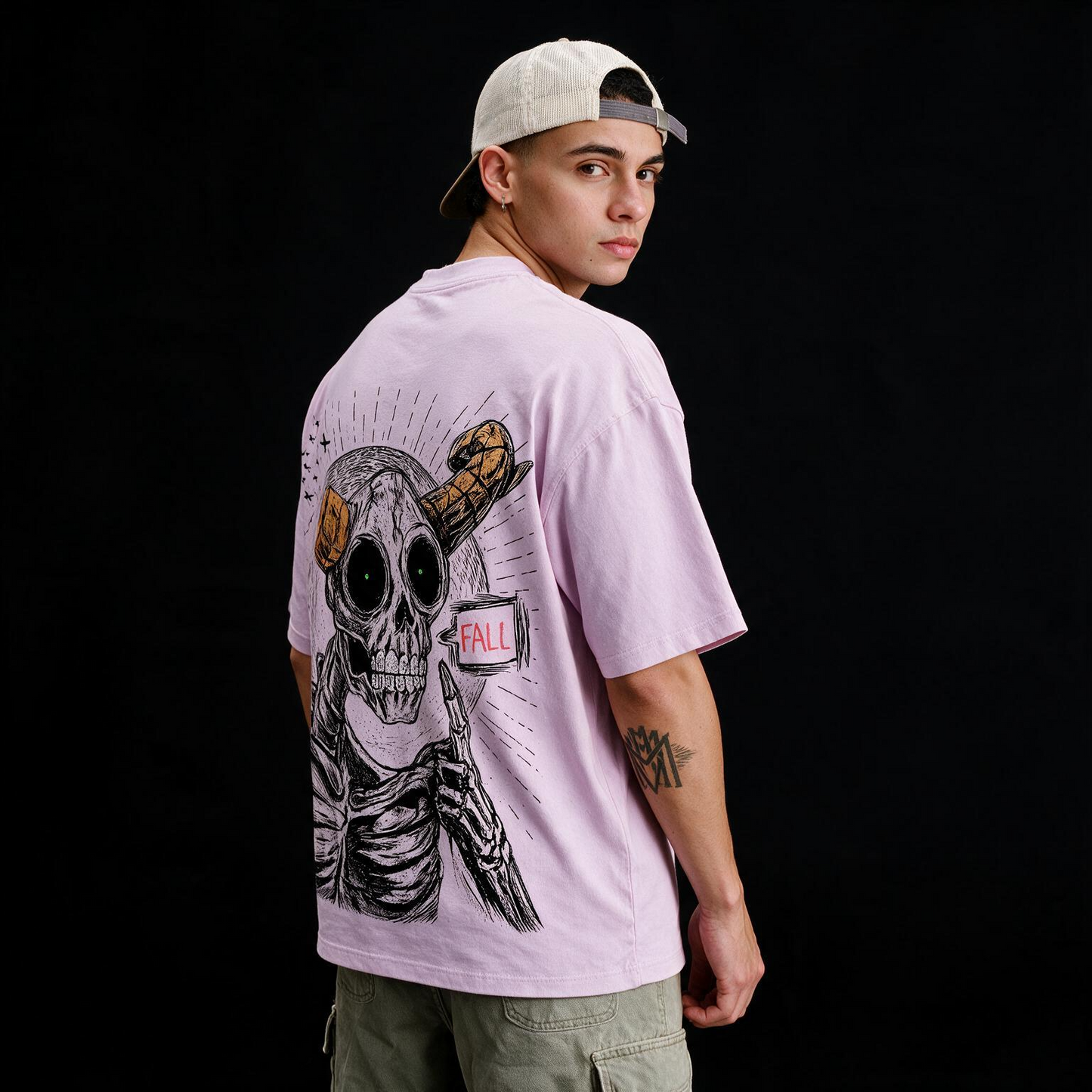 Fall Skeleton Printed Pure Cotton Oversized Lavender T-shirt