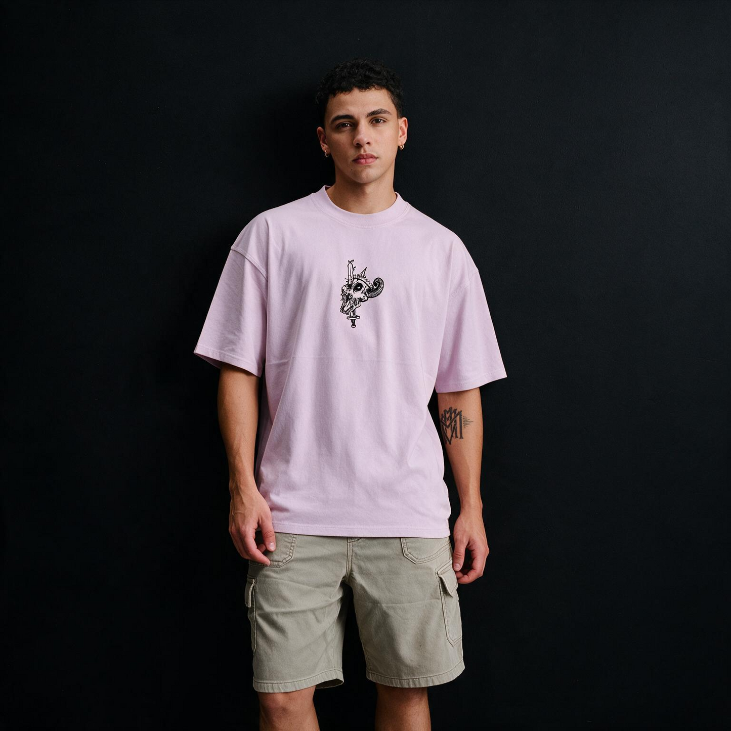 Fall Skeleton Printed Pure Cotton Oversized Lavender T-shirt