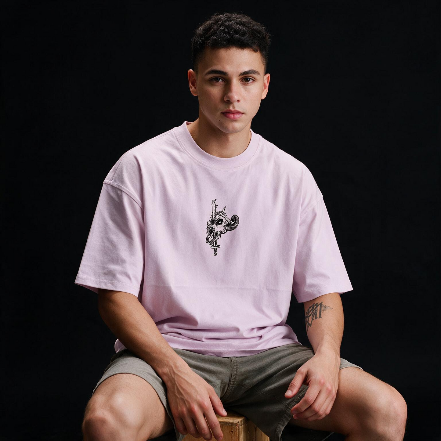 Fall Skeleton Printed Pure Cotton Oversized Lavender T-shirt