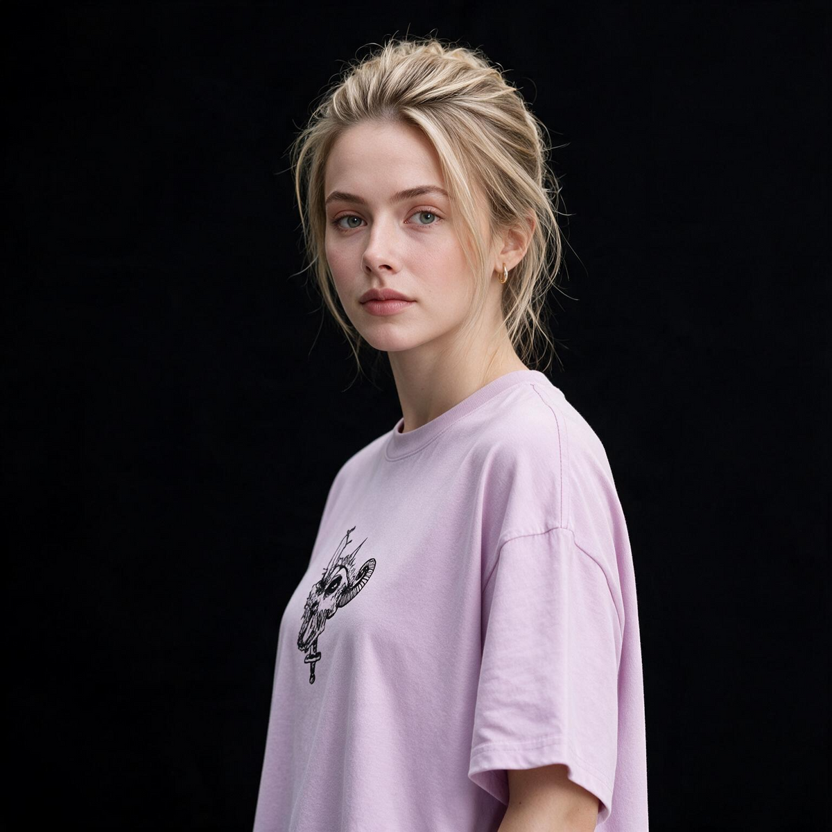 Fall Skeleton Printed Pure Cotton Oversized Lavender T-shirt