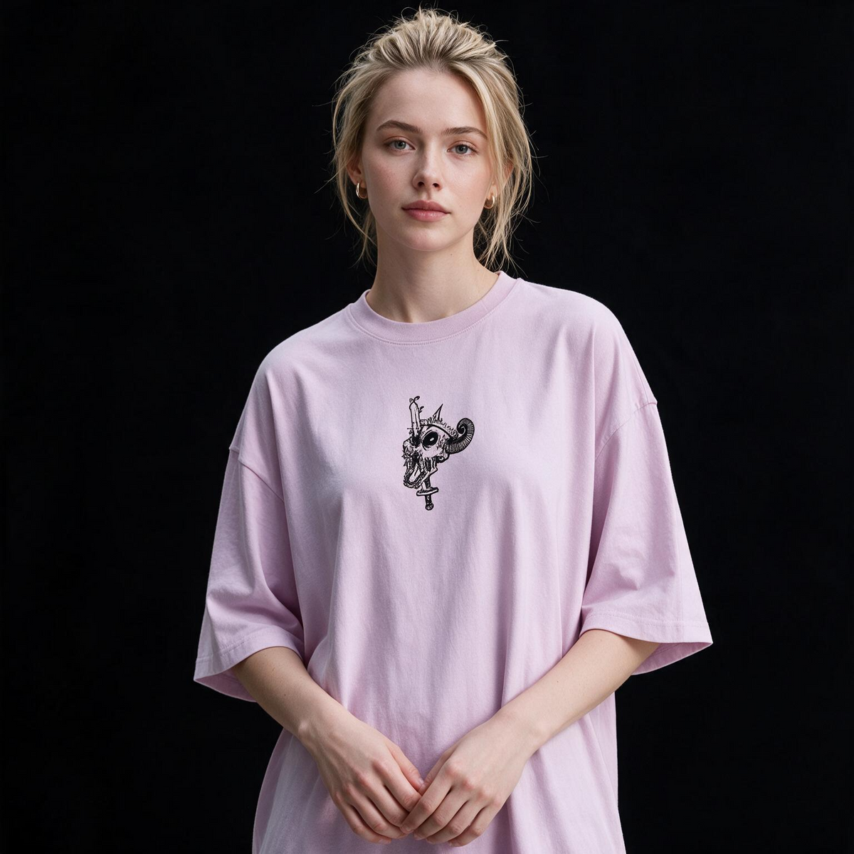 Fall Skeleton Printed Pure Cotton Oversized Lavender T-shirt